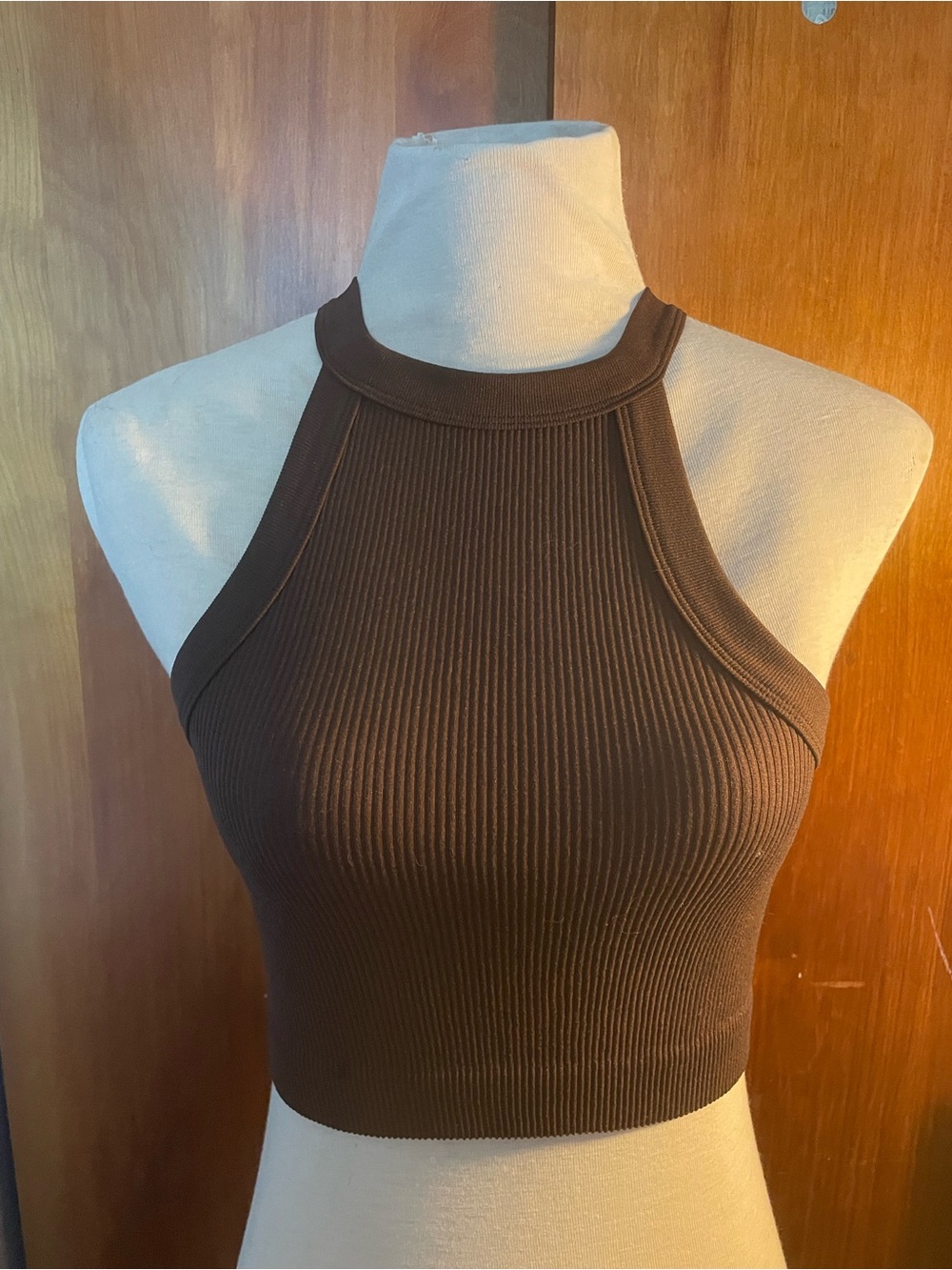 Cotton On Brown Ribbed Halter Crop Top